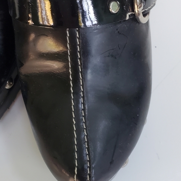 Colin Stuart Mule Clog Black Leather Faux Fur Buckle Studs Size 8 - Picture 7 of 9